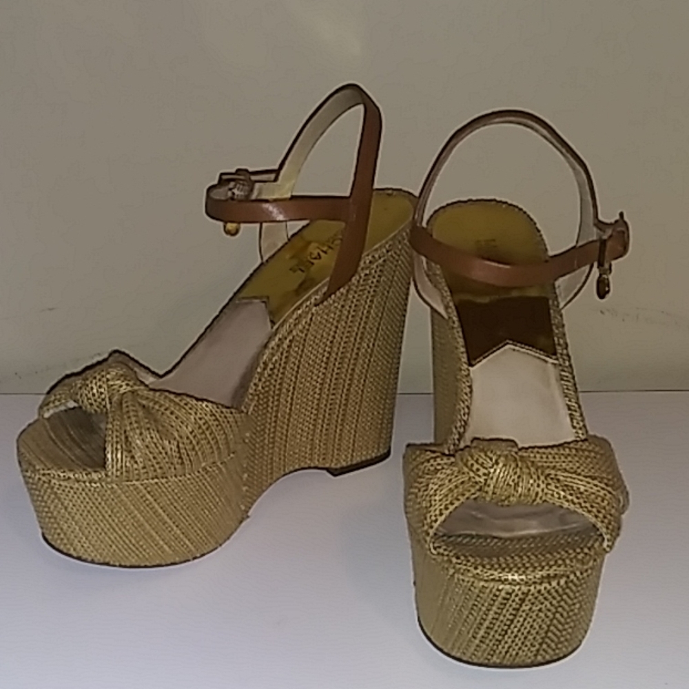 Gold tweed Michael Kors platform wedge heels